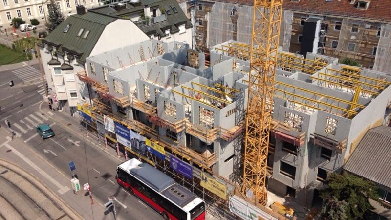 Bauarbeiten an der Wohnhausanlage Konstanziagasse